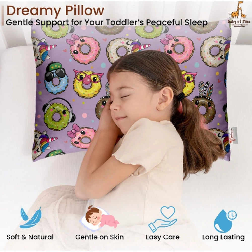 Purple soft plush printed baby bed pillow for kids age 1-5 years, rectangular shape