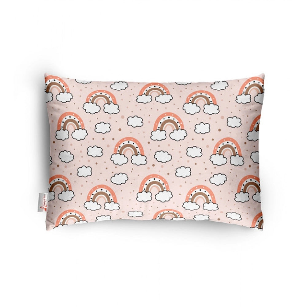 Soft peach plush printed baby pillow for kids aged 1-5 years, ideal for bedtime comfort