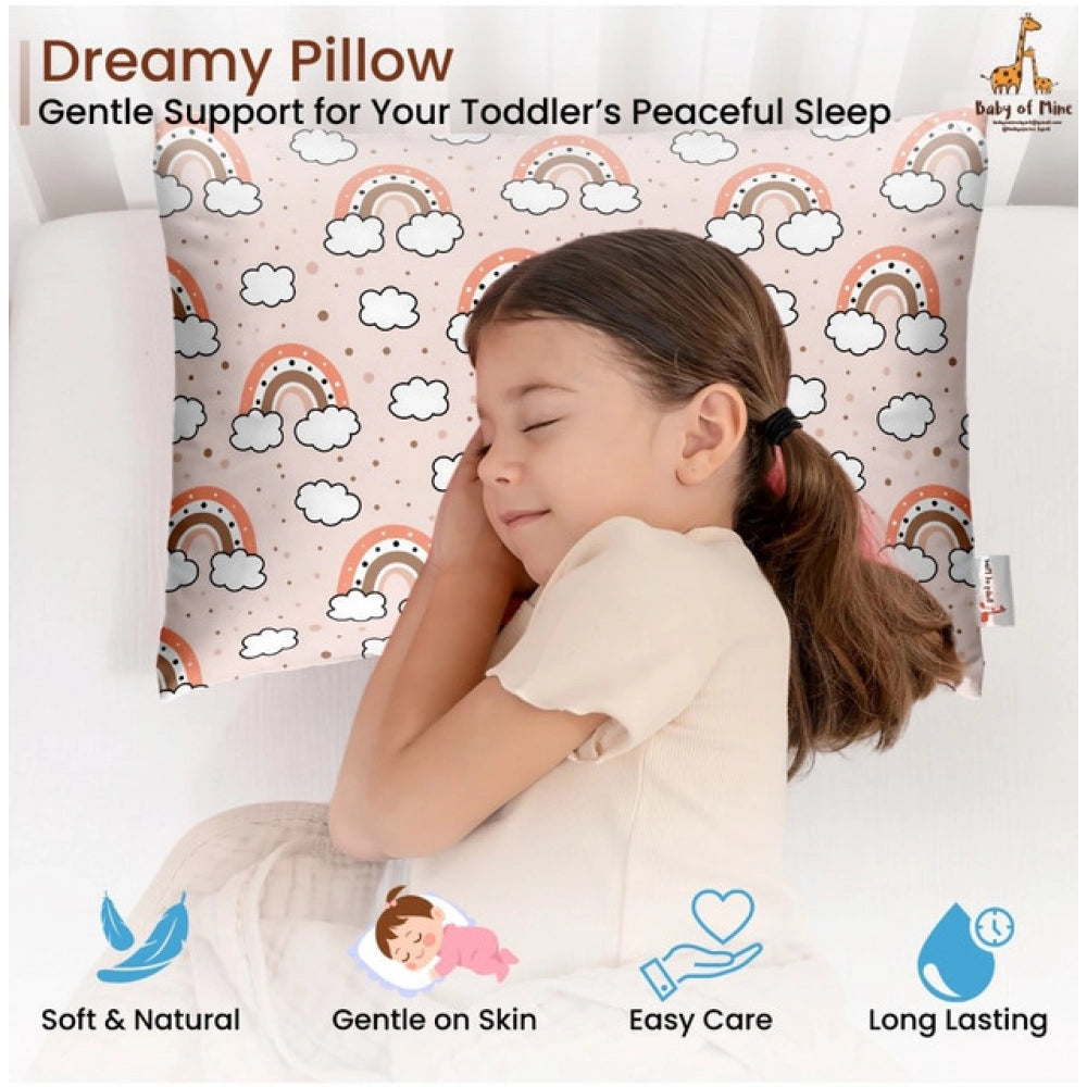 Soft peach printed plush bed pillow for kids aged 1-5 years (rectangular shape)
