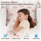 Soft peach printed plush bed pillow for kids aged 1-5 years (rectangular shape)