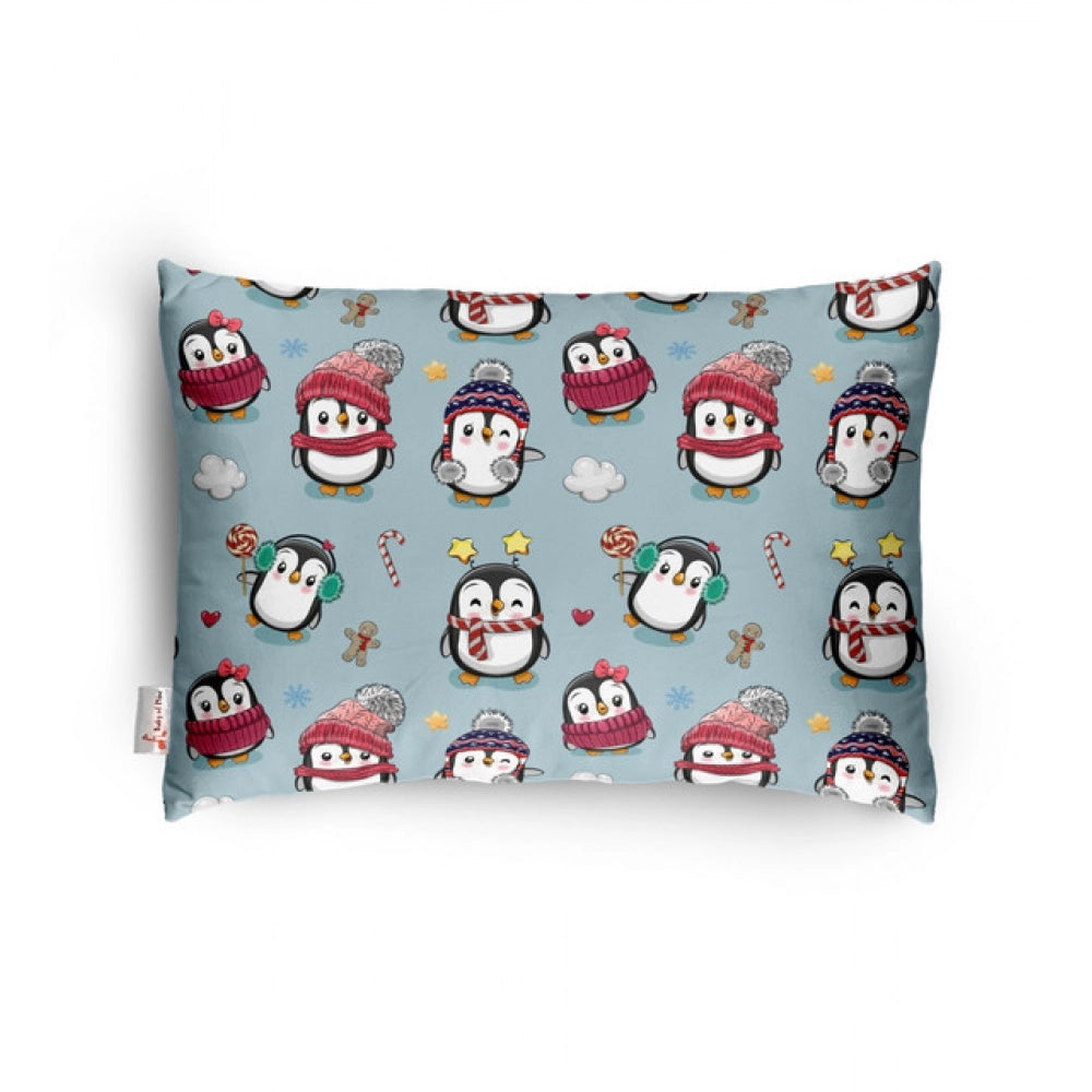 Grey soft plush printed bed pillow for kids age 1-5 years, rectangular shape for comfortable rest