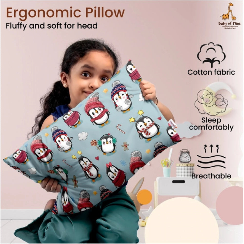Grey soft plush printed baby pillow for kids aged 1-5 years, rectangular bed pillow with decorative design