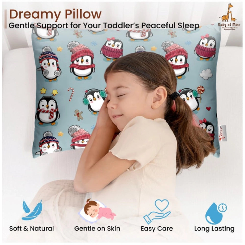 Grey soft plush printed baby pillow for kids age 1-5 years, rectangular bed pillow for infants
