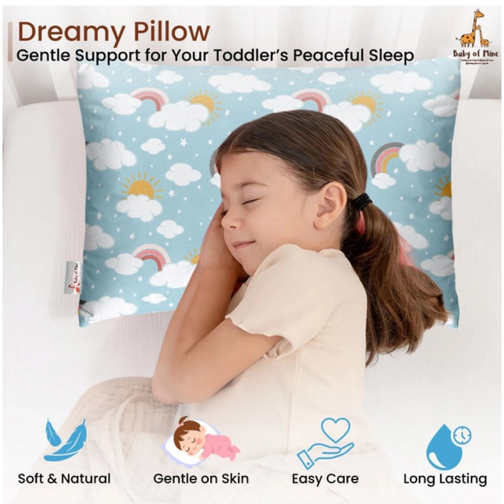 Soft sky blue printed plush baby pillow for kids aged 1-5 years, perfect for bedtime comfort