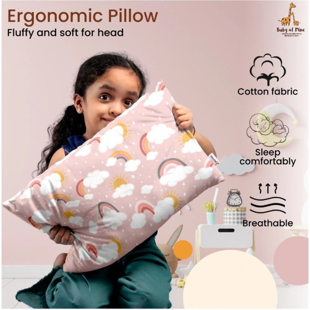 Soft plush printed pink baby pillow for kids aged 1-5 years, perfect for cozy sleep