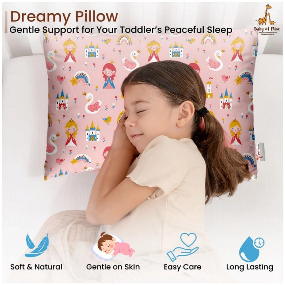 Pink soft plush printed baby bed pillow for kids age 1-5 years