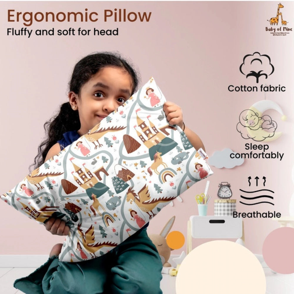 Multicolor soft plush printed baby pillow for kids age 1-5 years, rectangular bed pillow for infant comfort