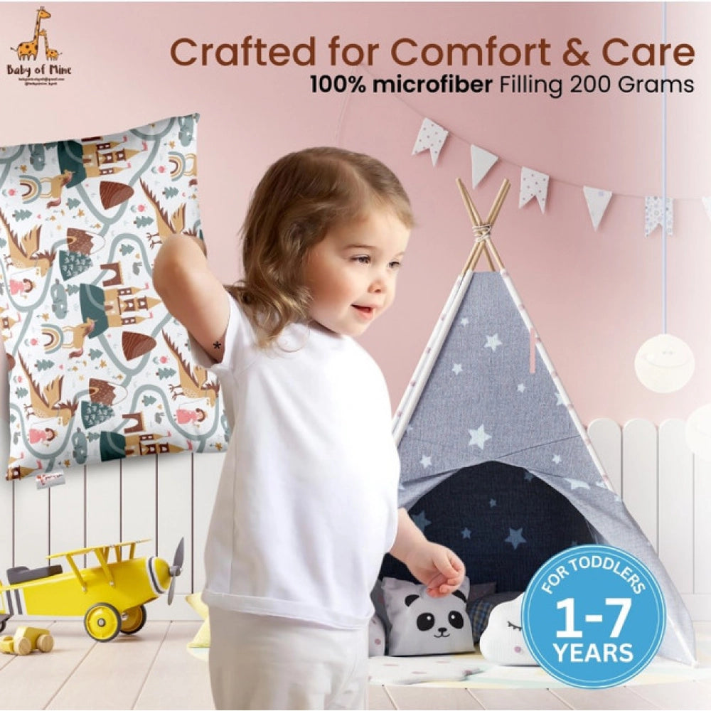 Multi-colored soft plush printed baby pillow for kids aged 1-5 years, ideal for bedtime comfort