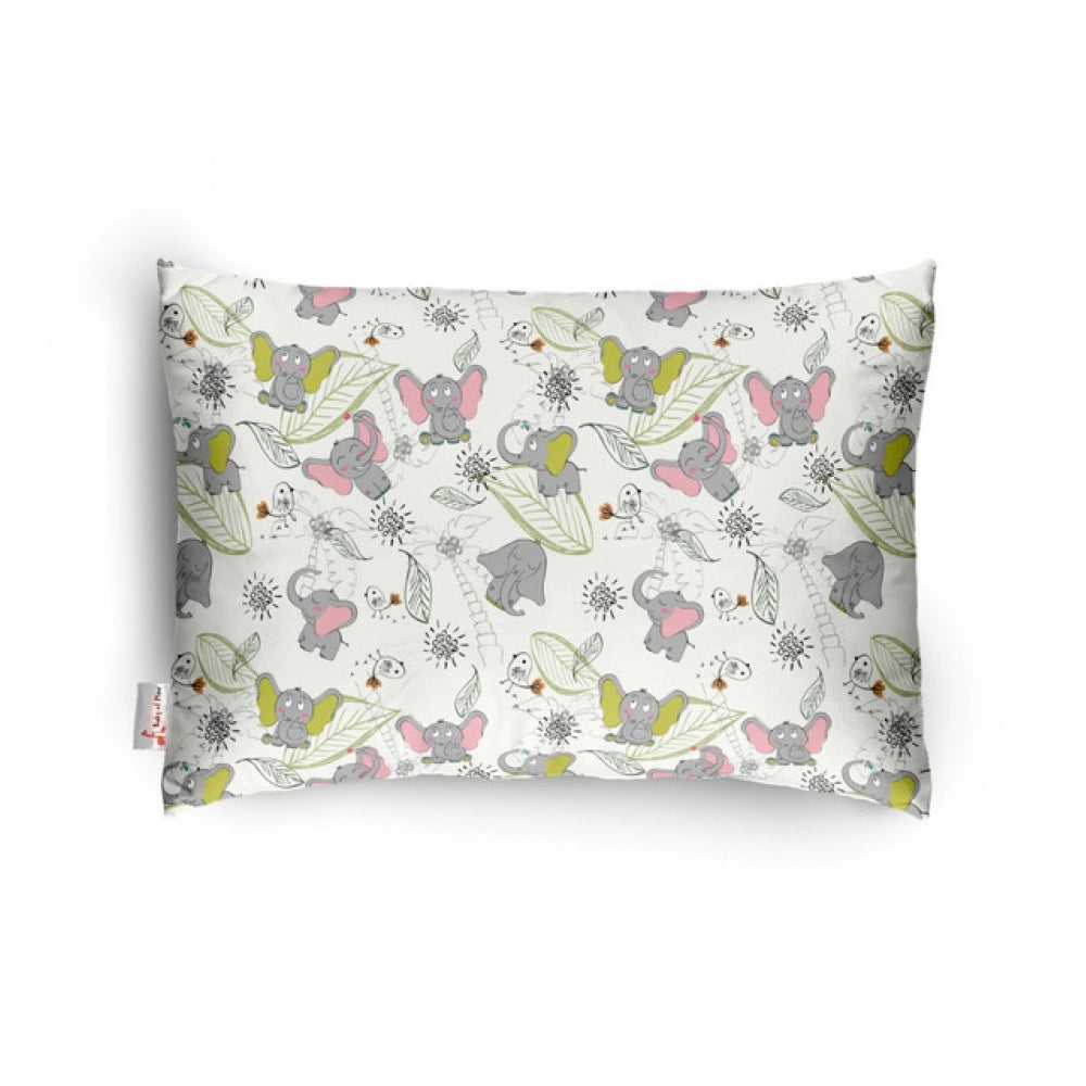 Off white soft plush printed baby pillow for kids age 1-5 years, rectangular bed pillow for infants and toddlers