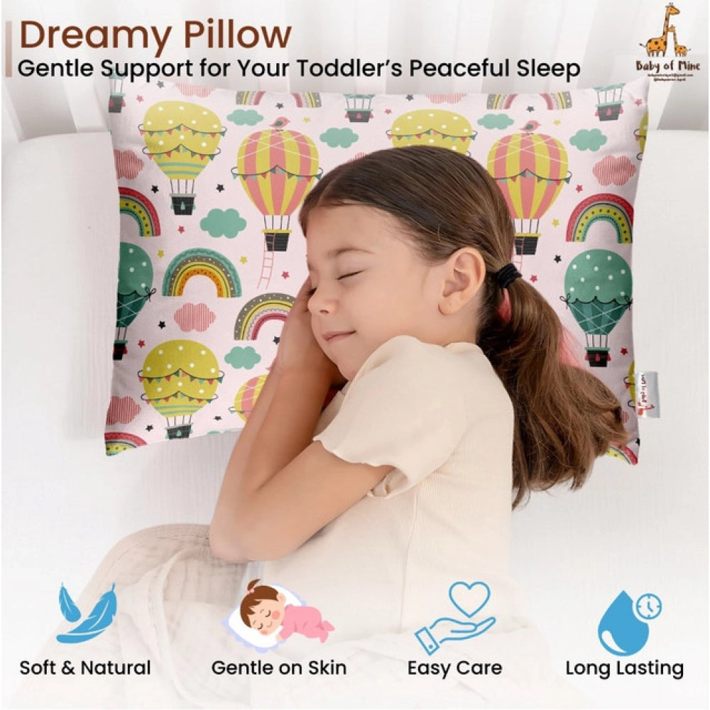 Soft plush printed baby pillow for kids aged 1-5 years (multicolor), featuring a rectangular bed pillow with vibrant patterns, perfect for comfort and play