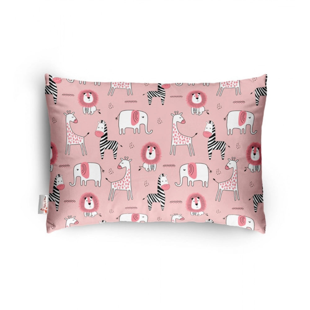 Pink soft plush printed baby pillow for kids age 1-5 years, ideal bedtime comfort