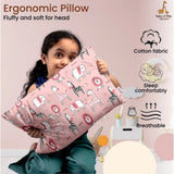 Soft plush pink printed baby pillow for kids age 1-5 years, perfect bed accessory for a cozy sleep environment
