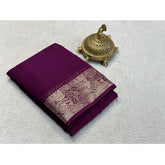 Purple crepe chit pallu solid saree with unstitched blouse (5.5mtr)