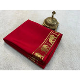 Red crepe chit pallu solid saree with unstitched blouse, 5.5Mtr length