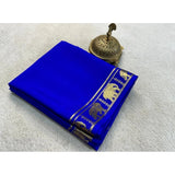 Navy blue crepe chit pallu solid saree with unstitched blouse, 5.5mtr length for women's ethnic wear