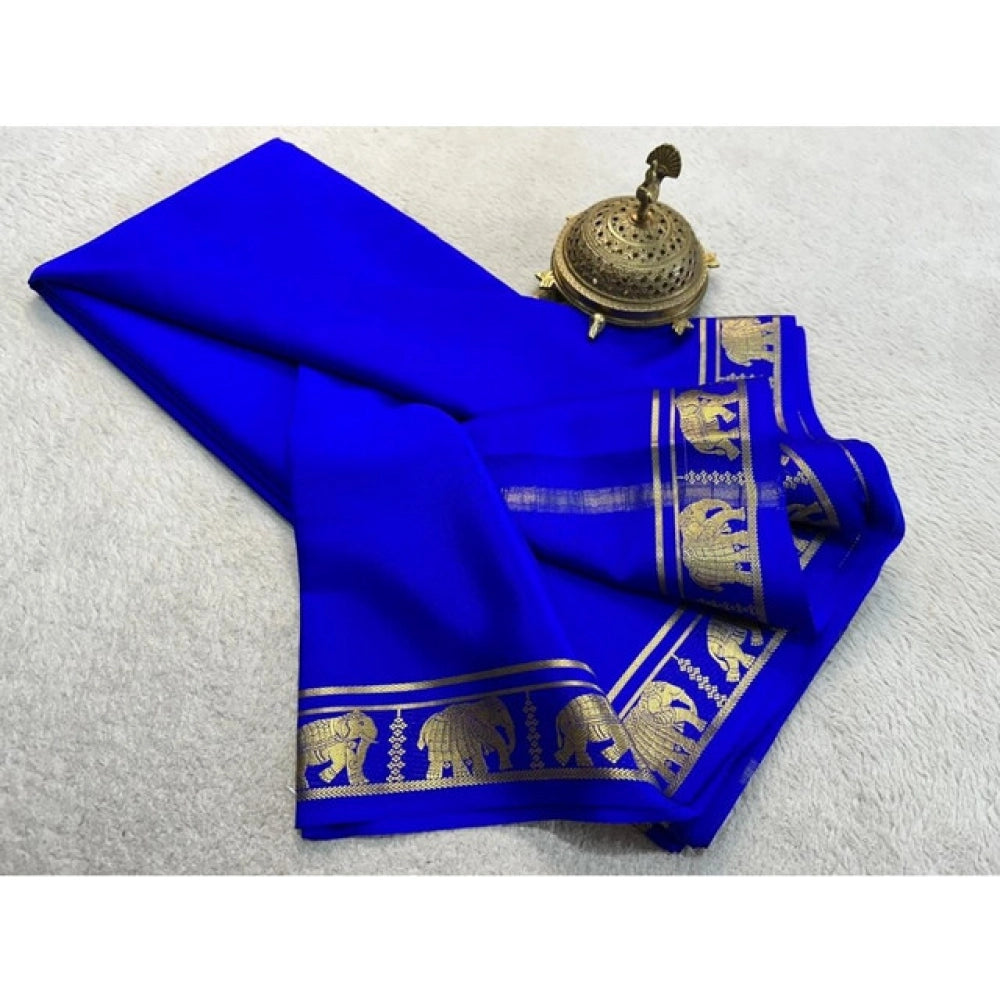 Navy blue crepe chit pallu solid saree with unstitched blouse, 5.5mtr length for women's fashion accessory