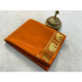 Orange crepe chit pallu solid saree with unstitched blouse (5.5mtr)
