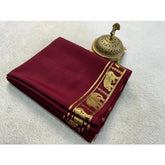 Maroon crepe chit pallu solid saree with unstitched blouse, 5.5mtr Indian women's formal wear