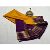 Women's Crepe Chit Pallu Solid Saree With Unstitched Blouse 5.5Mtr (Gold)