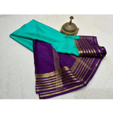 Women's Crepe Chit Pallu Solid Saree With Unstitched Blouse 5.5Mtr (Sky Blue)