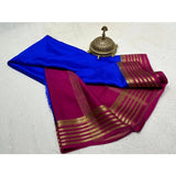 Women's Crepe Chit Pallu Solid Saree With Unstitched Blouse 5.5Mtr (Navy Blue)