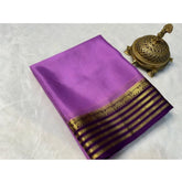 Dark purple crepe chit pallu solid saree with unstitched blouse, vibrant traditional Indian wear for women