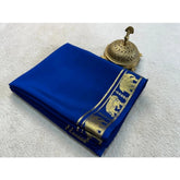 Navy Blue Crepe Chit Pallu Solid Saree, unstitched blouse not included on mannequin