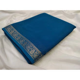Women's Crepe Chit Pallu Solid Saree With Unstitched Blouse 5.5Mtr (teal blue)