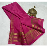 Women's Crepe Chit Pallu Solid Saree With Unstitched Blouse 5.5Mtr (Pink)
