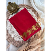Women's Crepe Chit Pallu Solid Saree With Unstitched Blouse 5.5Mtr (Red)