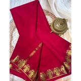 Women's Crepe Chit Pallu Solid Saree With Unstitched Blouse 5.5Mtr (Red)