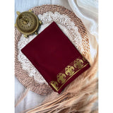 Women's Crepe Chit Pallu Solid Saree With Unstitched Blouse 5.5Mtr (Maroon)