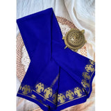 Women's Crepe Chit Pallu Solid Saree With Unstitched Blouse 5.5Mtr (Navy Blue)