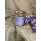 Satin purple container candles, soy wax & beeswax blend (130ml), round glass design