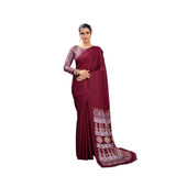 Women's Satin Crepe Printed Saree With Unstitched Blouse 5.5Mtr (Maroon)