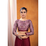 Women's Satin Crepe Printed Saree With Unstitched Blouse 5.5Mtr (Maroon)