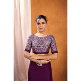 Women's Satin Crepe Printed Saree With Unstitched Blouse 5.5Mtr (Purple)