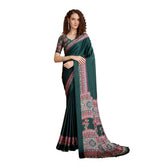 Women's Satin Crepe Printed Saree With Unstitched Blouse 5.5Mtr (Green)