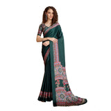 Women's Satin Crepe Printed Saree With Unstitched Blouse 5.5Mtr (Green)