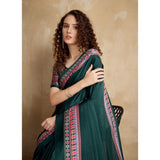 Women's Satin Crepe Printed Saree With Unstitched Blouse 5.5Mtr (Green)