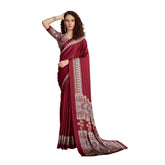 Women's Satin Crepe Printed Saree With Unstitched Blouse 5.5Mtr (Maroon)