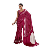 Women's Satin Crepe Printed Saree With Unstitched Blouse 5.5Mtr (Maroon)