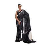 Women's Satin Crepe Printed Saree With Unstitched Blouse 5.5Mtr (Black)