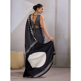 Women's Satin Crepe Printed Saree With Unstitched Blouse 5.5Mtr (Black)