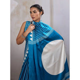 Women's Satin Crepe Printed Saree With Unstitched Blouse 5.5Mtr (Rama Blue)