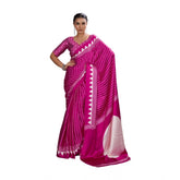 Women's Satin Crepe Printed Saree With Unstitched Blouse 5.5Mtr (Pink)
