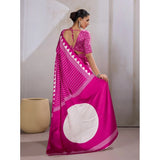 Women's Satin Crepe Printed Saree With Unstitched Blouse 5.5Mtr (Pink)