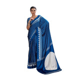 Women's Satin Crepe Printed Saree With Unstitched Blouse 5.5Mtr (Blue)