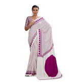 Women's Satin Crepe Printed Saree With Unstitched Blouse 5.5Mtr (White)