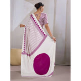 Women's Satin Crepe Printed Saree With Unstitched Blouse 5.5Mtr (White)